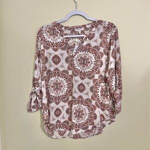 Maurices Floral Pattern Blouse - Cream and Brown
